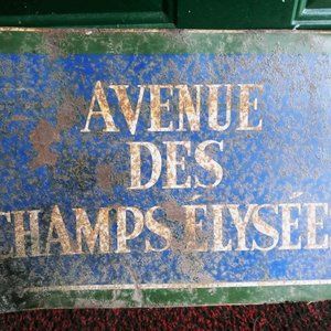 Avenue Des Champs Elysees antique 1910 ? era metal street sign rusty dent12x18